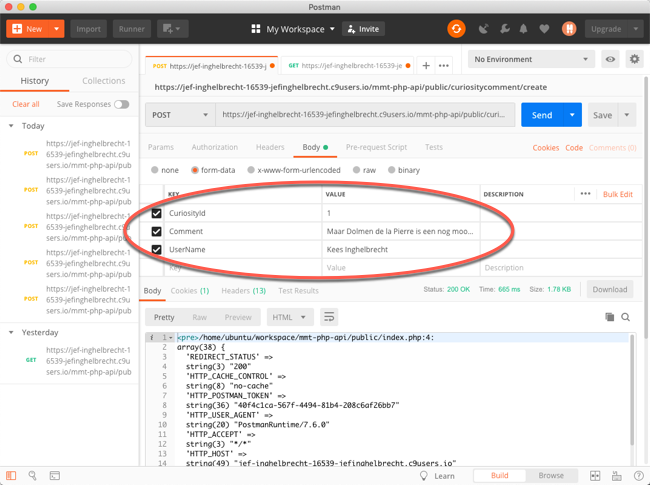 mmt - postman - curiositycomment create